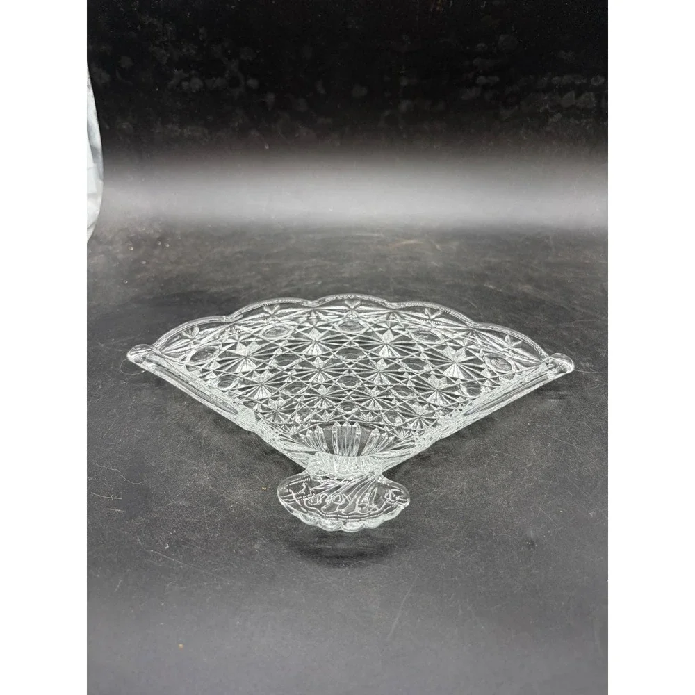 Vintage Avon Clear Pressed Glass Fan Shaped Trinket Dish Starburst Pattern 8